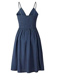 ThusFar - Vestido de verano para mujer con tirantes en V, cuello en V, con botones en la parte delantera, para playa