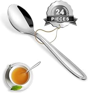 Spoons Set of 24, Pleafind Stainless Steel Dessert Spoons, Mirror Polishing Spoon Set for Home/Kitchen/Restaurant, Table Spoons Dinner Spoons, Dishwasher Safe (7.67 inch, 19.5cm) — image 1