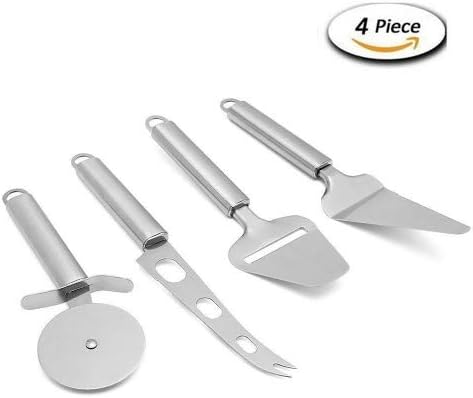 LONGMADA Pizza Knife & Cheese Knife Set 4-Piece Stainless Steel Pizza Cutter, Pie Server, Cheese Knife,Cheese Slicer