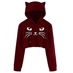 ZJRXM Women's Cat Print Crop Top Sweatshirt Cute