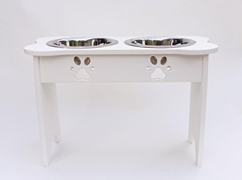 Indipets High with Carved Paws with Two Wide Rim Bowls, 2 quart/15", White