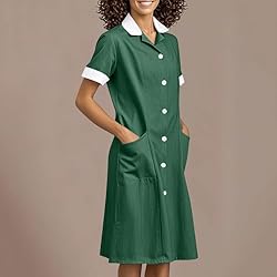Womens Housekeeping Maid Uniform Dress Button Down