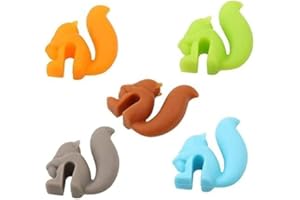 JUNFAMILEE 5 Pcs Candy Colors Cute Squirrel Shape Silicone Tea Bag Holders, Squirrel Drink Markers, Cup Hanging Tool Mug Gift Set