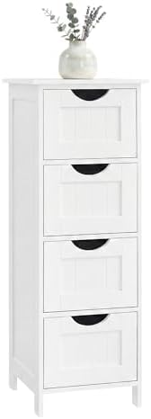 VASAGLE Bathroom Floor Storage Cabinet 4 Drawers White 30x30x82 cm LHC40W