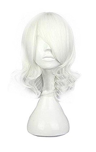 Kadiya White Short Cosplay Wig Synthetic Costume Hair Plus Hairpins