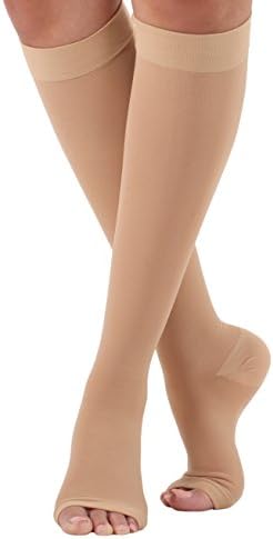 Made in USA - Opaque Compression Socks - Short Length, Open Toe - Firm Graduated Medical Support Socks 20-30mmHg – Unisex Compression Stockings, Size XL- Short, Color Beige - Absolute Support