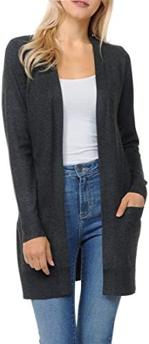 Womens Light Weight Open Front Long Cardigan with Pockets