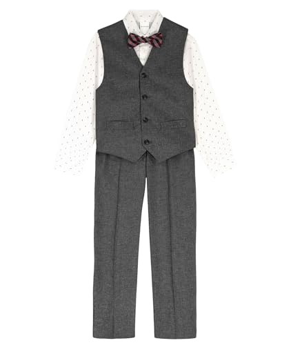 Van Heusen 4-Piece Formal Suit Set, Vest, Pants, Collared Dress Shirt, and Tie, Dark Grey/Bowtie, 10 Image
