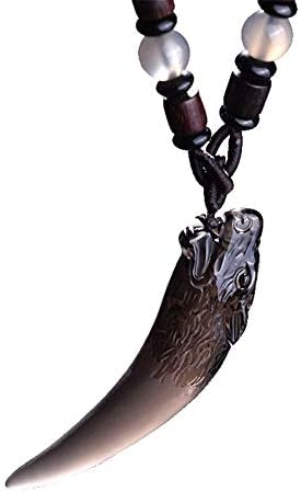 YDMSGSB Natural Ice Black Obsidian Wolf Tooth Pendant Couple Necklace