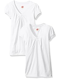 Camiseta con cuello en V fruncida para niñas de Hanes (paquete de 2)