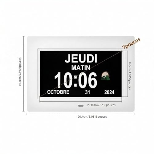 Memwake Large Digital Clock, Digital Alarm Clock for Elderly, Dementia Clock That Provides Alarms and Electronic Calendar for the Elderly (White, 7 Inches)