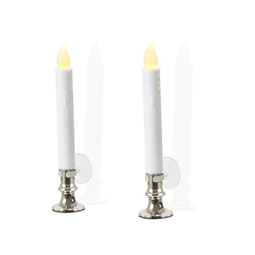 LampLust Christmas Window Candles with Silver Holders 8 Pack, Suction