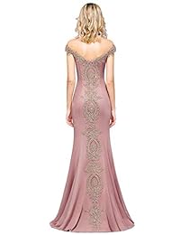 MisShow - Vestido largo de encaje dorado con diseño de sirena