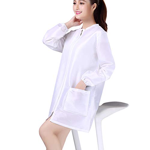 KAHOT Professional Salon Smock Stylist Jacket Cosmetology Uniform Zipper Hairdressing Cape Hairdresser Work Clothes Hair Beauty SPA Guest Client Kimono Gown (M, White) - Thumbnail 2