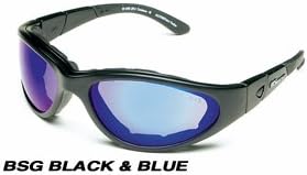 BSG with Black frame and Blue mirrored thunder/clear/light rust lenses - combines Fashion and Function includes 2 extra lens 2.00mm Clear, Lt. Rust, Strap,Arms, Removeable Gasket, cleaning cloth,case.