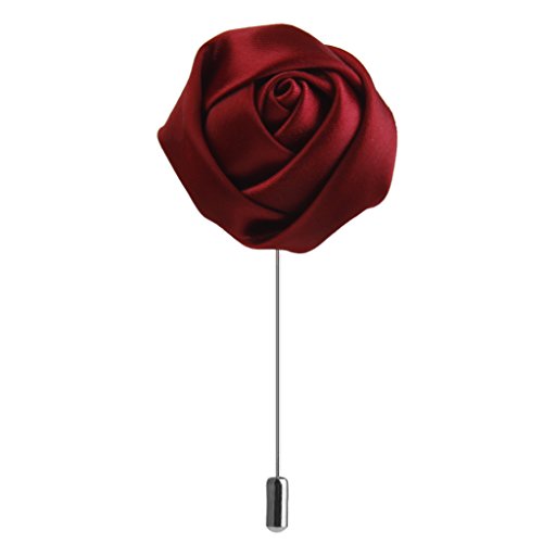 Men Lapel Flower Brooch Boutonniere Tuxedo Stick Pin Wine Red