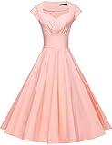 GownTown Womens Dresses Party Dresses 1950s Vintage Dresses Swing Stretchy Dresses, Pink, X-Small