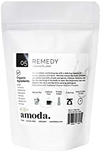 Amoda - Organic Remedy Herbal Tea for cold season sniffles. A truly delicious and effective loose leaf tea for relieving cold symptoms. Throat coat tea & tea for colds 3.5oz - 30 servings per pouch.