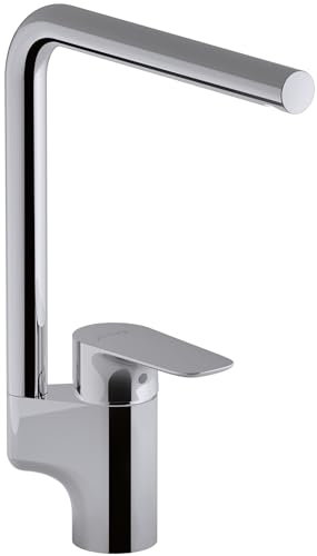 Jacob Delafon - Robinet de cuisine évier Aleo, pivotant à 360° avec aérateur anticalcaire, économie d'eau et haute durabilité, tuyaux installés et montage rapide, monocommande, E72360-CP