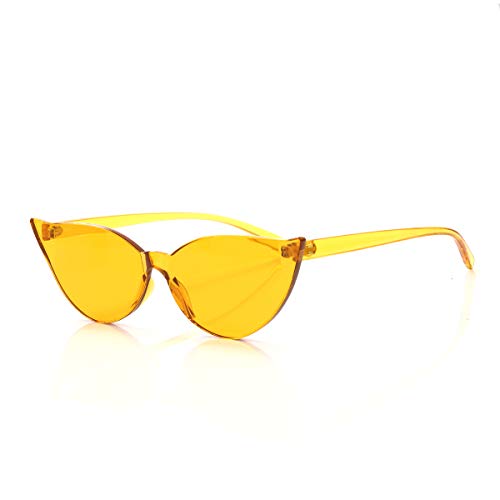Cat Eye Tinted Sunglasses HANZee Oversized Rimless Women Men One Piece Candy Color Transparent Round Eyewear Super Retro Fashion Eyeglasses (Orange)