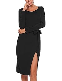 Misakia - Vestido de mujer con mangas 3 4, cuello redondo, encaje y patchwork, elegante vestido de boda