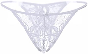 Thong,Laimeng Women Sexy Crotchless Thong With Pearls Lace Panties Massaging Underwear (White)
