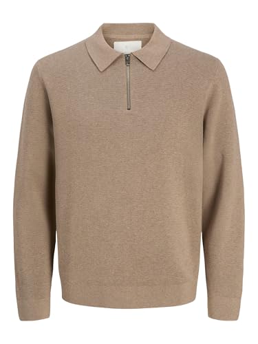JACK & JONES Jprccmilano Stitch Knit Zip Polo Sn, Grège, S