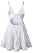 ECOWISH Womens V-Neck Spaghetti Strap Bowknot Backless Sleeveless Lace Mini Swing Skater Dress White M