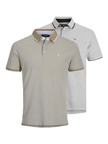 Polo para Hombre Jjepaulos SS 2Pk MP Noos (Paquete de 2), Beige - Marrón - Gris Claro - Negro, S