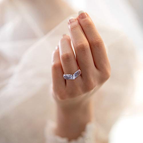 GAGAFEEL Antique 925 Sterling Silver Couple Ring for Women Men Feather Angel Wing Mens Rings Silver Wedding Band Vingage Open Promise Rings for Couples Adjust Size 6-13 (S: Adjust Sizes 6-11)