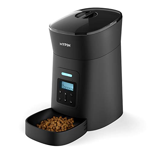 MYPIN Automatic Pet Feeder for Cats and Dogs, Food Dispenser Timer Programmable and Portion Control up to 6 Meals/Day, Voice Recording, Low Food Alarm