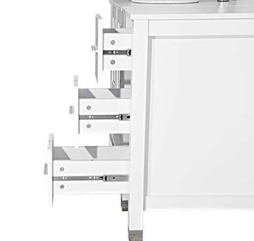 TONYRENA Modern 60" Bathroom Vanity Set - Cabinet With Ceramic Sink Top, Faucet, Flexible Drain & Mirrors, White - Thumbnail 4