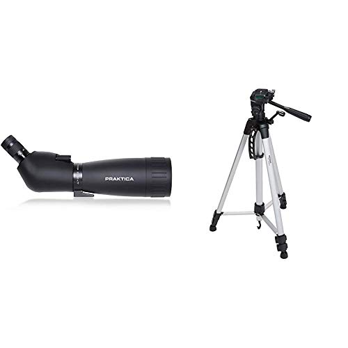 Praktica 20-60x77 Teleskop inkl. Tasche & Amazon Basics Leichtes Stativ, bis 1,52 m, inkl. Tasche, mit 3-Wege…