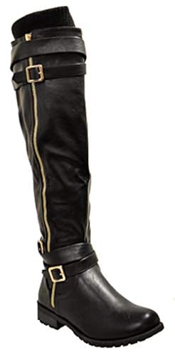 Forever Mango L Womens Knitted Knee High Riding Boots Tan, Black