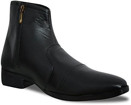 FEETWAY SYNTHETIC LEATHER MEN'S POINTED EXTRA HIGH FLAT ZIP BOOTS CHAIN SHOE FORMAL BOOT(ACB)