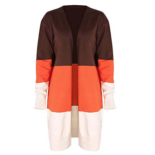 Ptorlio Womens Striped Long Cardigan Sweater Lightweight Open Front Colorblock Draped Kimono Loose Knit Duster Coats Coffee