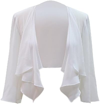 Chic Queen Women's Sheer Chiffon Bolero Shrug Jacket Cardigan Long Sleeve(XS/Ivory)