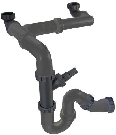 Mizzo Double Siphon for Kitchen Sinks, Compact and Multifunctional - Horizontal or Vertical Connection - for 2 Basin or 1.5 Bowl Sinks