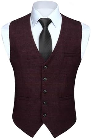 Men's Double Breasted Black Vest V-Neck Business Suit Dress