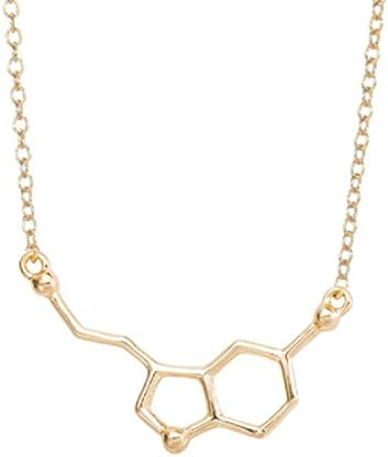New Fashion Necklaces Gold Alloy Serotonin Molecule Pendant Necklace for Women With Long Chain Party Gifts