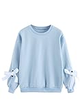 Romwe Women's Casual Eyelet Tie Sleeve Round Neck Sweatshirt Pullovers Top
