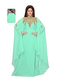 ANIIQ Georgette Cosido a mano bordado Farasha Kaftan vestido de noche largo con Hijab   SNM804