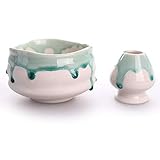 Goodwei Japanese Matcha Ceremonial Tea Bowl 15oz, 4.7 in. (incl. Whisk Holder, Suiteki)