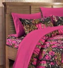 Microfiber 3 Piece Camo Rustic Bed Sheet Set &amp; Pillowcases(Bright Pink, Twin)
