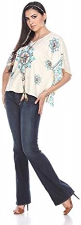 Kamana Womens 100% Polyester Easy Care One Size Loose Fit Top Unique Flower Pattern Beige &amp; Turquise
