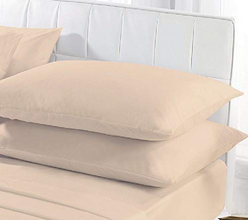 M Fabrics Poly-Cotton Plain Dyed Housewife Pillowcase Pair - Easy Care, Machine Washable - Available in 25 Colours - Pillow Case Pair 50x75cm (Latte)