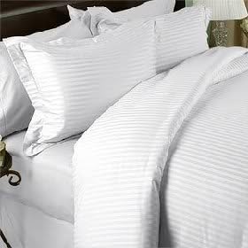 De Luxe Linens 600 Thread Count California King Siberian Goose Down Alternative Comforter [600FP, 50oz] with 100% Natural Combed Cotton Stripe Damask Cover - White