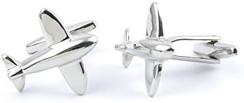 1 Pair Cufflinks Cuff Links 05377 Shinny Silver Aircraft Mens Vintage Gift for Tuxedo Shirts Wedding Party