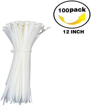 KUIYN Industrial Zip Ties,Self Locking Nylon Cable Ties,Heavy Duty Zip Cable Ties, Multi-Purpose Strong Wire Ties, Cable Clips Organizer, Cable Management, 12Inch(100PCS),White