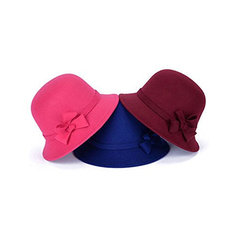 Freedi Bowler Hat Fedora Hats Dress Up Derby Hats Wide Brim Bow for Costume Adults Women Winter (Red) - Thumbnail 4